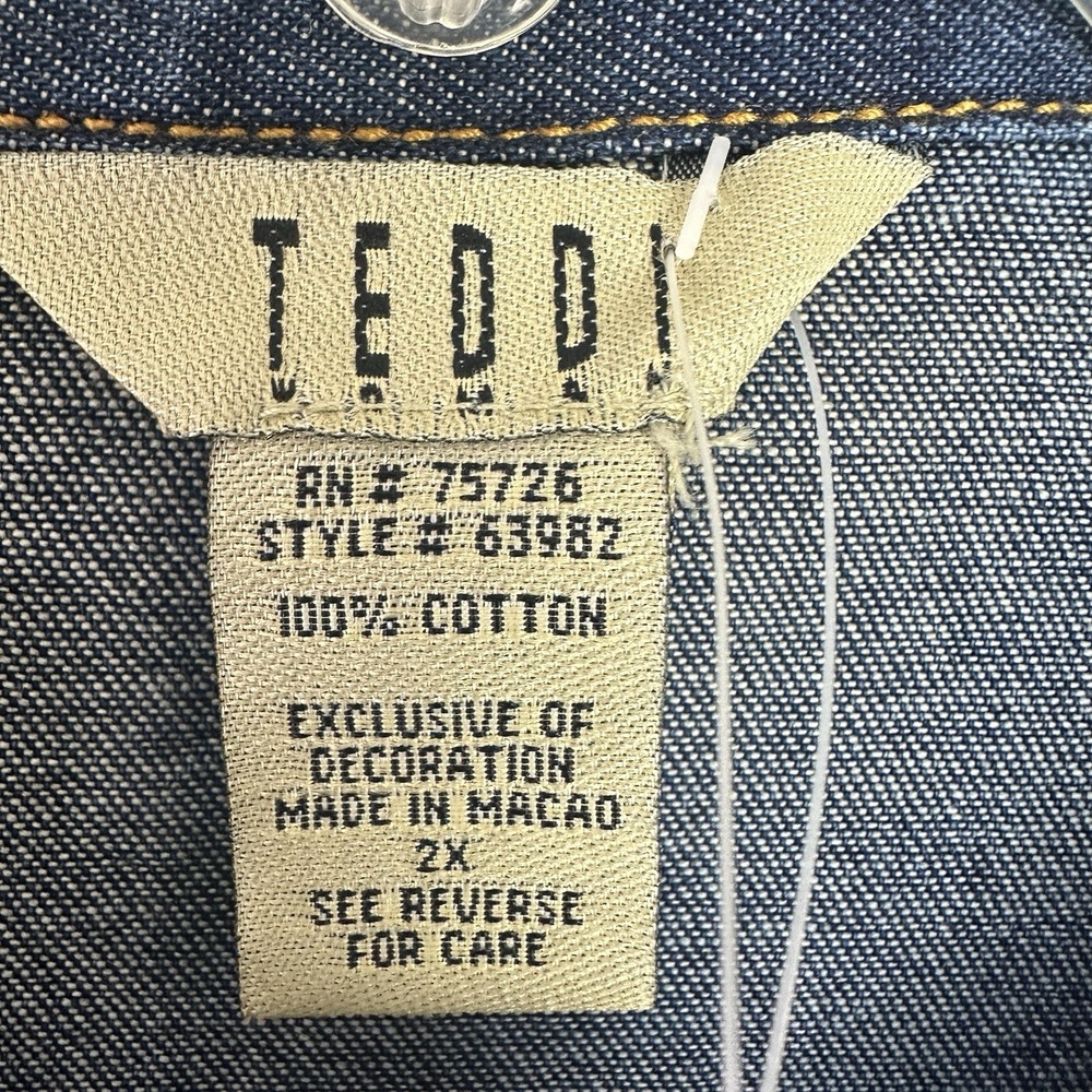 Vintage Teddi Womens Denim Button Up Shirt 2X Blue Beaded Pleated Western Boho - Picture 3 of 9